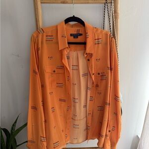 Pendleton Golden-Orange Button Front Shirt with Geometric Accents